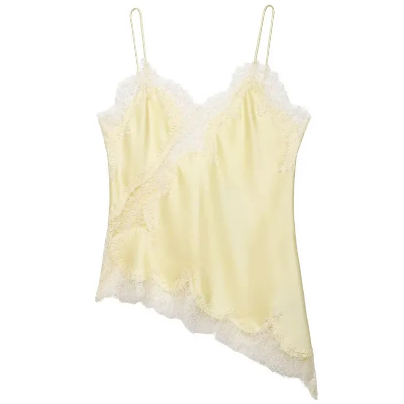 2025 Woman Asymmetrical Slip Top Women Sexy Black Yellow Blue Top Lace Tanks & Camis Chic Y2K Sleeveless Backless Camisole