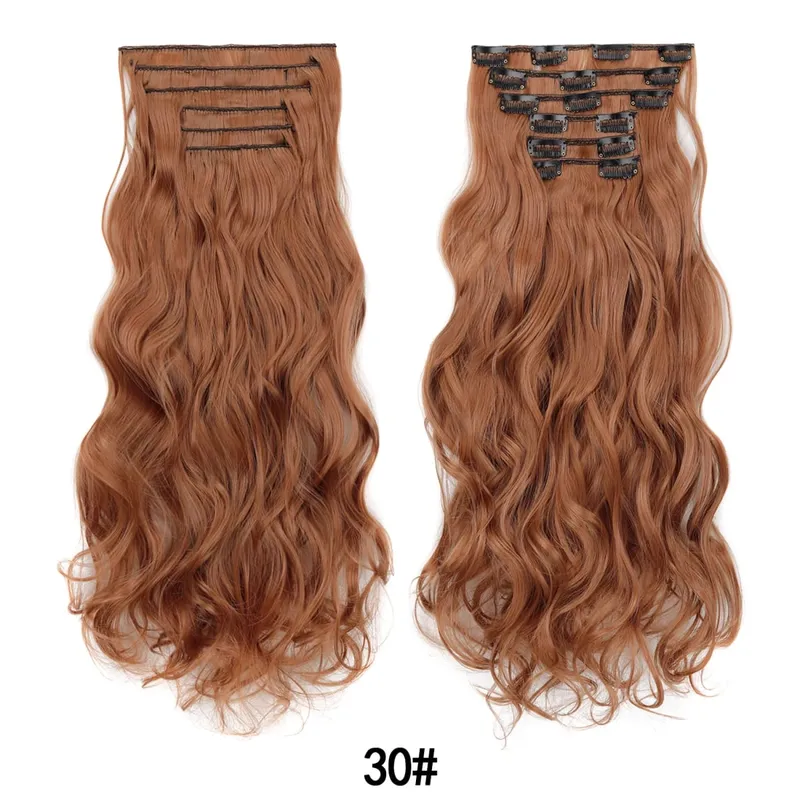 Jeedou 20 Inch 140g Clip In Hair Extensions 6Pcs 16 Clips Long Wavy Synthetic Ombre Hair Pieces for Women Full Head