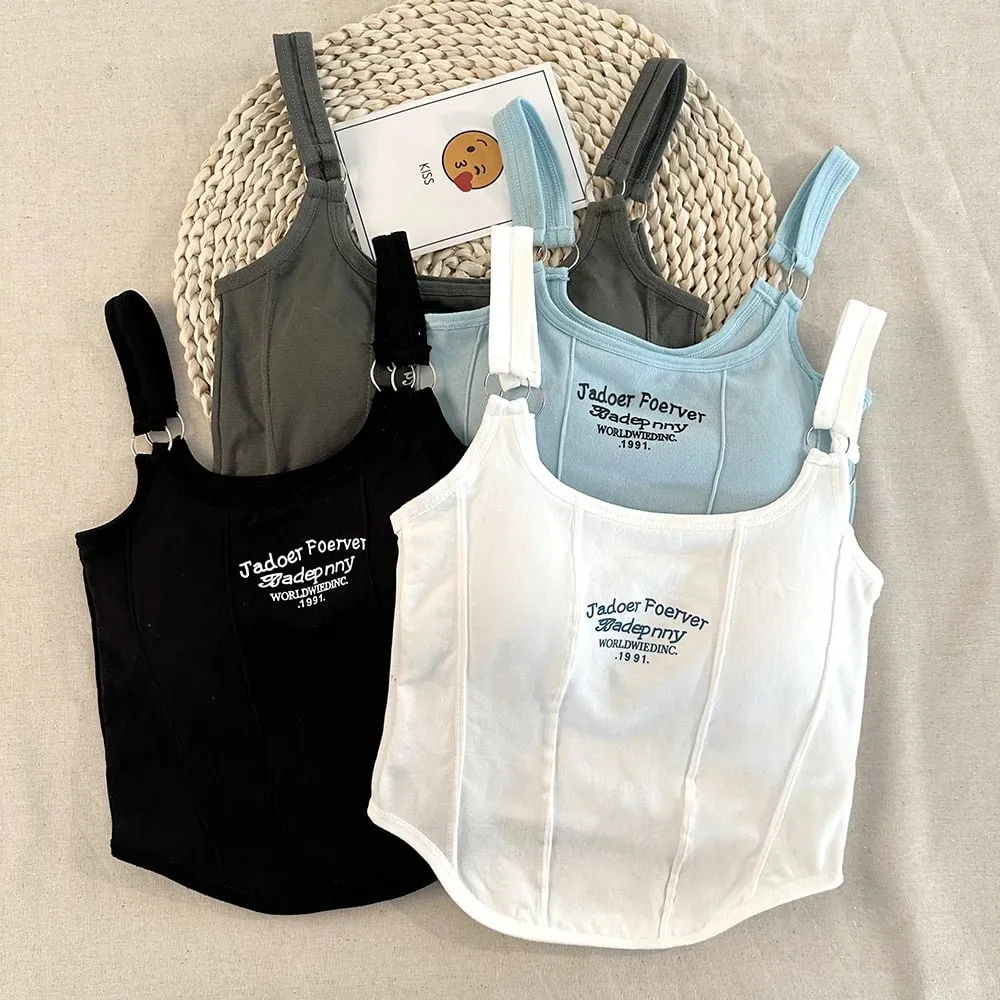 Letter Printing Crop Tops Women Summer Tops Sexy Camisole Square Collar Tank Top Y2K Seamless Female Crop Tops Padded Fashion