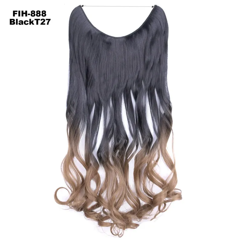 Synthetic One piece Hair Extensions No Clip No Glue Invisible 24inch Long Straight Wave Heat Resistant String Hairpiece