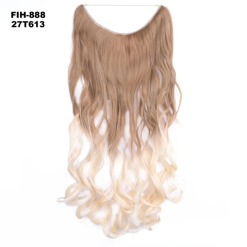 Synthetic One piece Hair Extensions No Clip No Glue Invisible 24inch Long Straight Wave Heat Resistant String Hairpiece