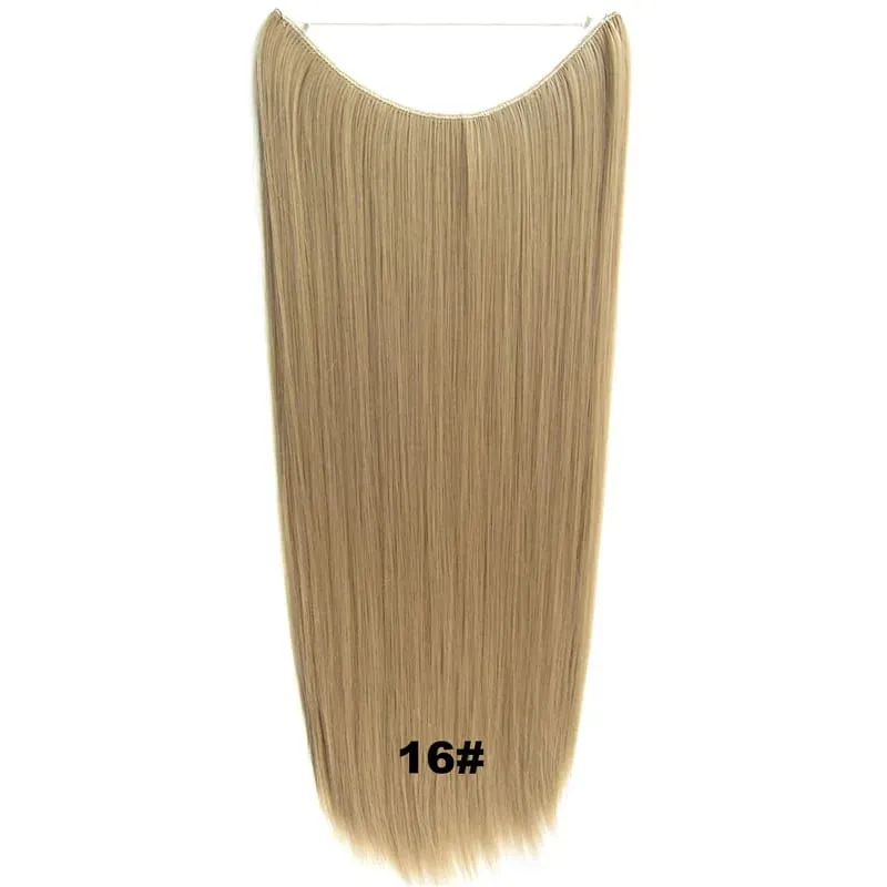 Synthetic One piece Hair Extensions No Clip No Glue Invisible 24inch Long Straight Wave Heat Resistant String Hairpiece