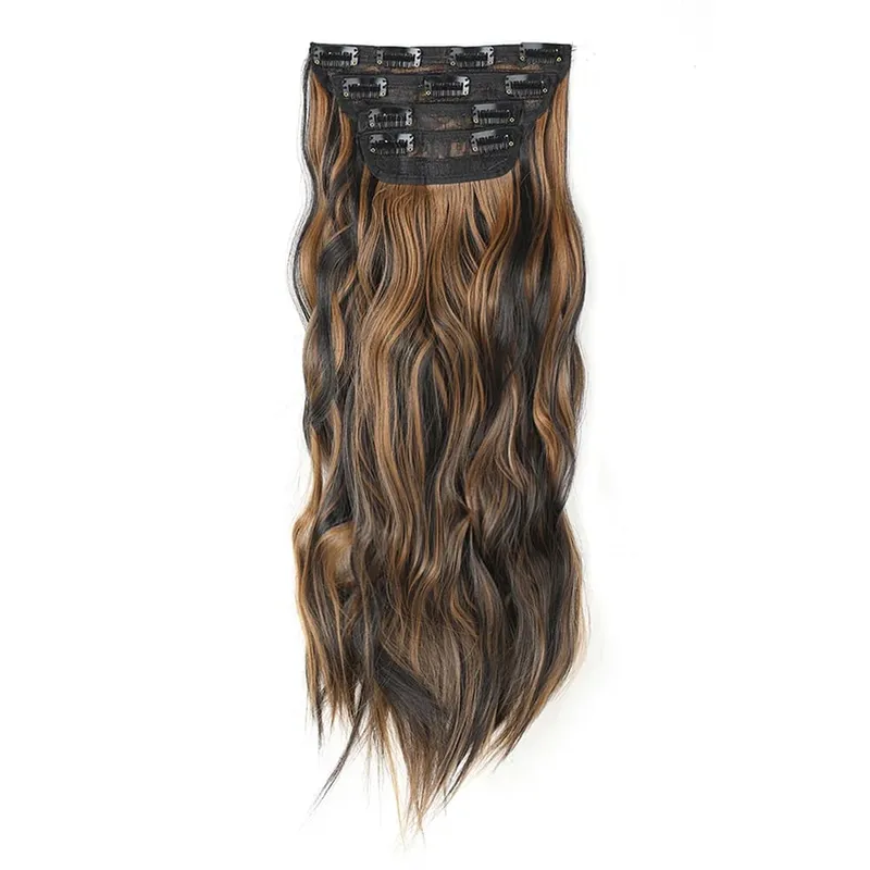 4-Piece Set Hair Clip Extensions Clip In Wavy Hair Extensions 20 Inch Long Synthetic Curly Hair Extensions for Women