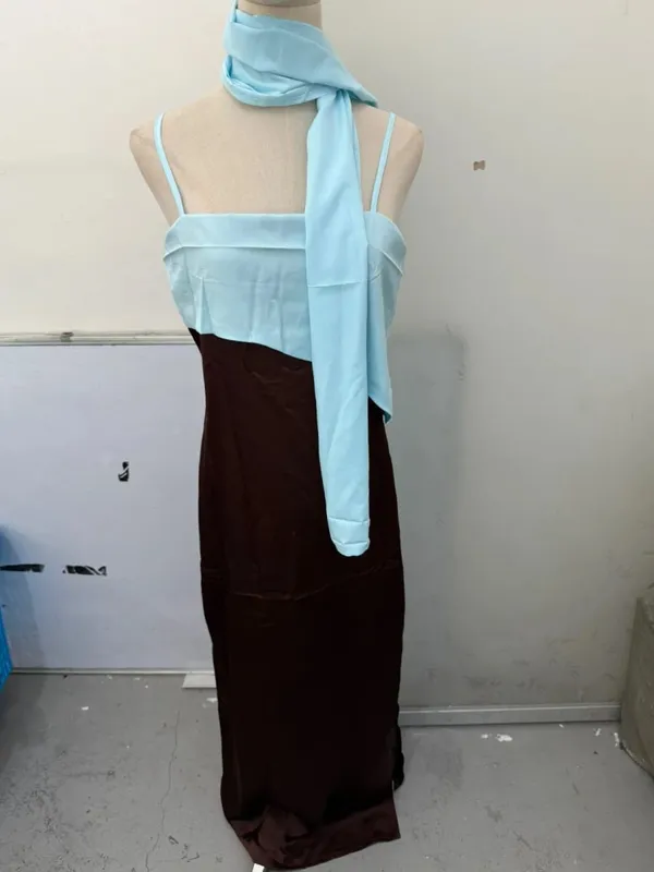 Sexy Color Blocking Scarf Collar Sling Dress Women Chic Waist Cinching Split Bodycon Maxi Dresses 2026 Lady Club Party Vestido