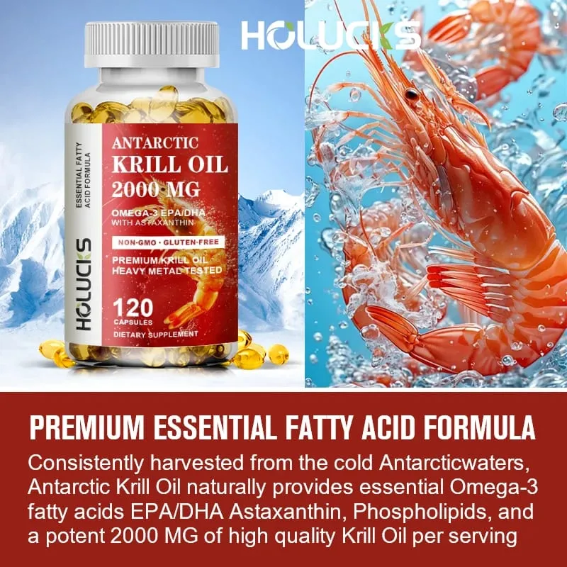 Buy 1 Get 1 Free! Pure Antarctic Krill Oil 2000mg Supplement with Astaxanthin for Heart & Brain Health Healthy Aging Non-GMO