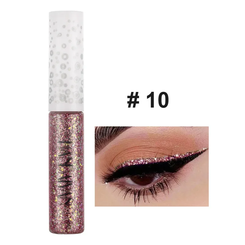 12 Colors Shiny Eye Liners Pigment Silver Rose Gold Color Glitter Liquid Eyeliner Metallic Colorful Makeup For Women