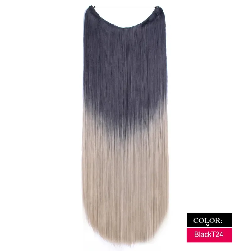 Synthetic One piece Hair Extensions No Clip No Glue Invisible 24inch Long Straight Wave Heat Resistant String Hairpiece