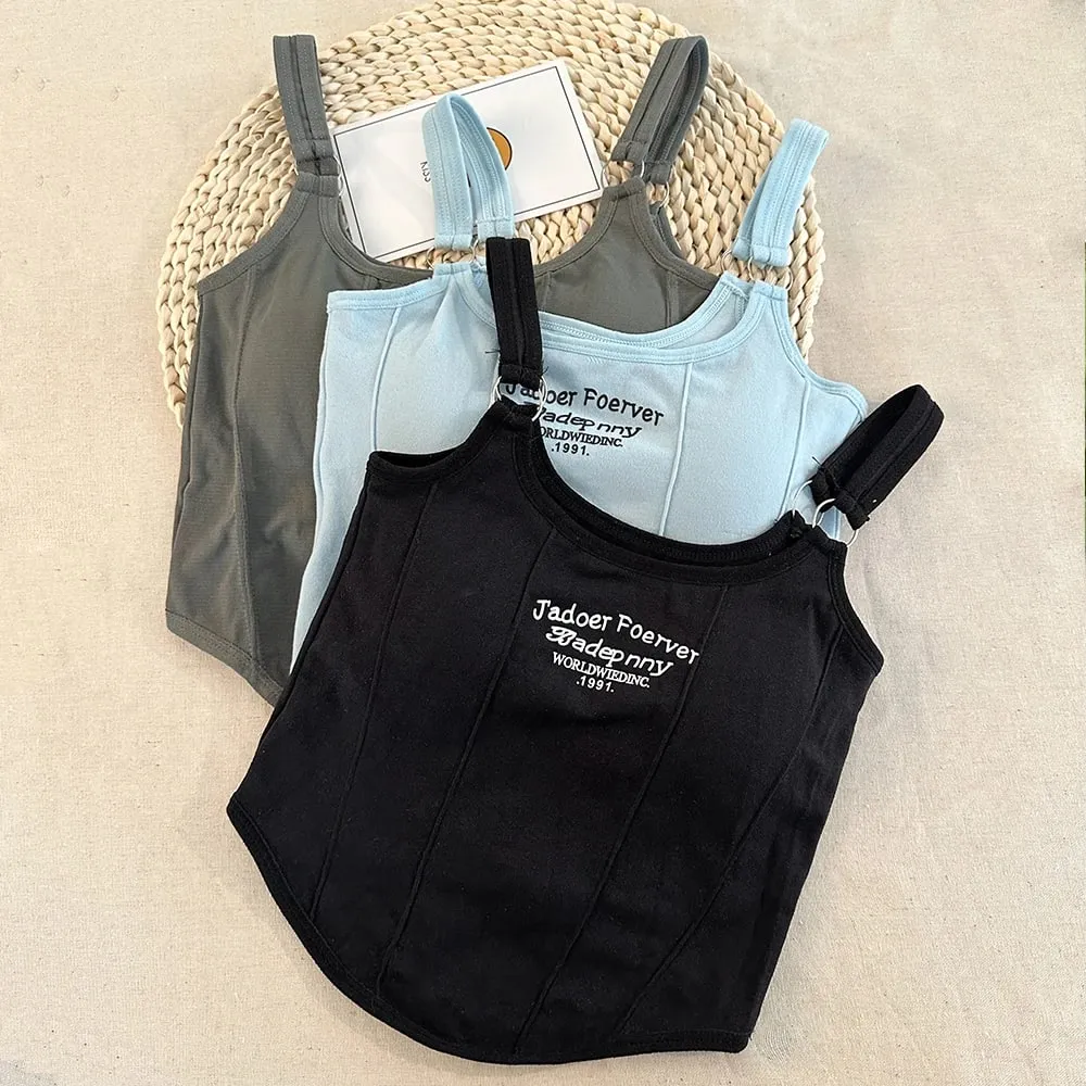 Letter Printing Crop Tops Women Summer Tops Sexy Camisole Square Collar Tank Top Y2K Seamless Female Crop Tops Padded Fashion