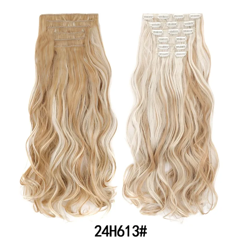 Jeedou 20 Inch 140g Clip In Hair Extensions 6Pcs 16 Clips Long Wavy Synthetic Ombre Hair Pieces for Women Full Head