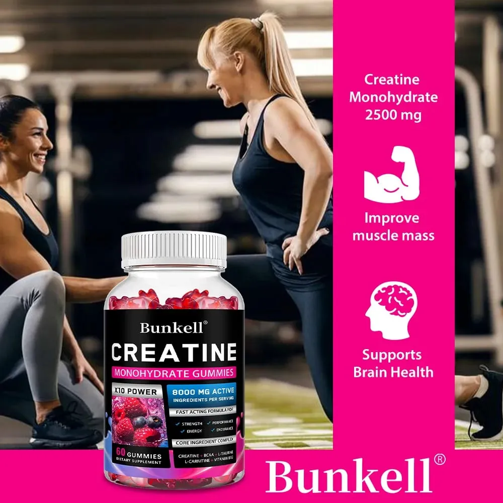 Creatine Monohydrate Gummies - 8000 Mg Pre/post Workout Fitness Strength Muscle Building Provide Energy Supplements