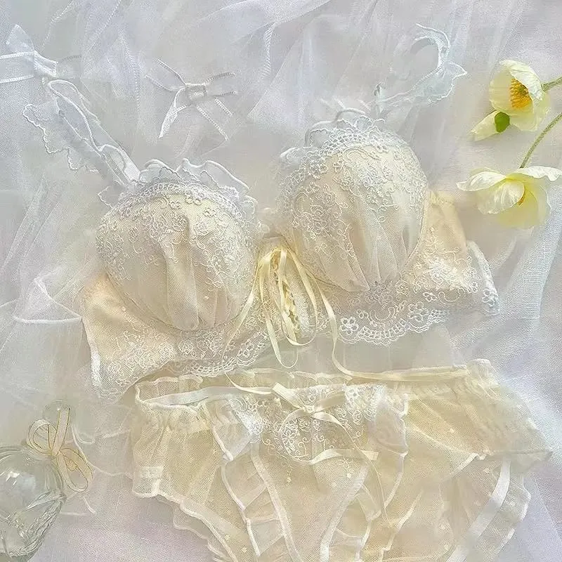 Japanese Style Lace Bralette Set Sexy Cute Underwear with Steel Ring for Small Breasts Push Up Bra & Panty Set Hot Sale Now!