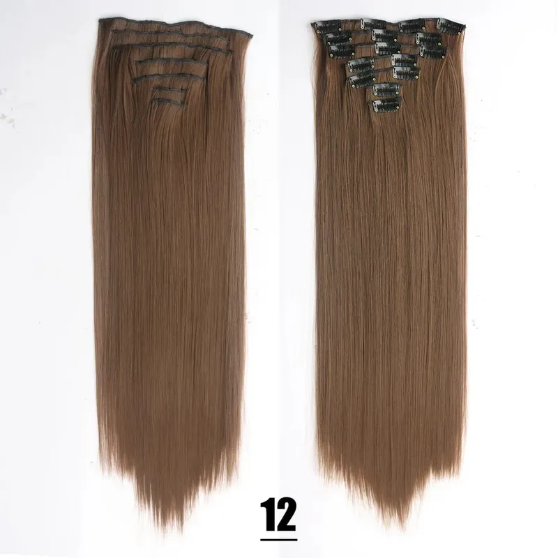 Synthetic 16 Clips In Hair Extensions 7Pcs/Set Long Wavy Hairstyles 24Inch 140G Clip In Heat Resistant Black Brown Hairpiece