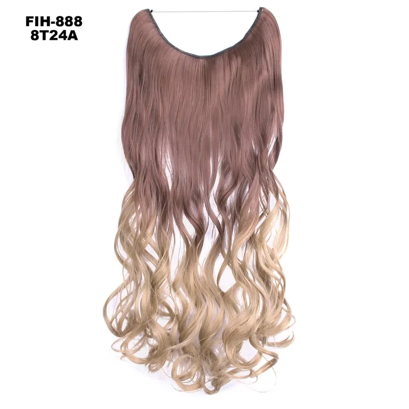 Synthetic One piece Hair Extensions No Clip No Glue Invisible 24inch Long Straight Wave Heat Resistant String Hairpiece