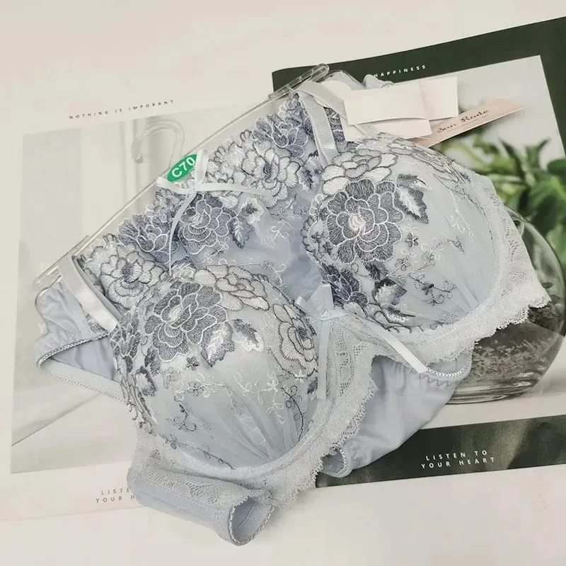 Sexy Lace Push Up Bra & Panty Set for Women Supportive Non-Run Cup Comfortable Skin-Friendly Lingerie