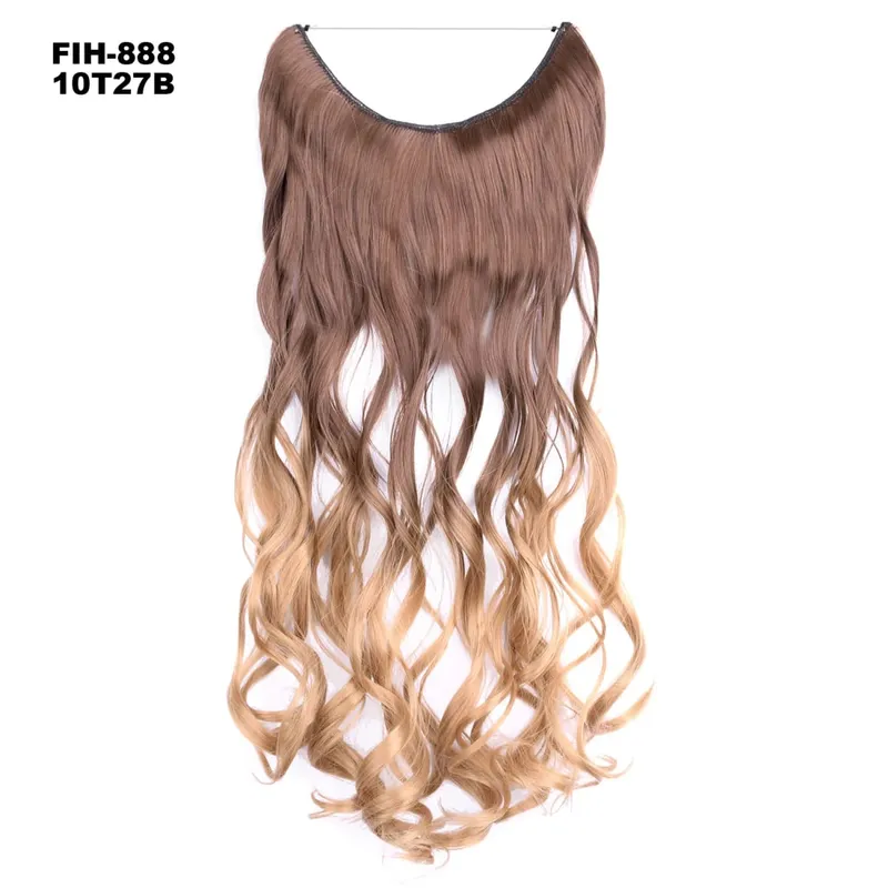 Synthetic One piece Hair Extensions No Clip No Glue Invisible 24inch Long Straight Wave Heat Resistant String Hairpiece