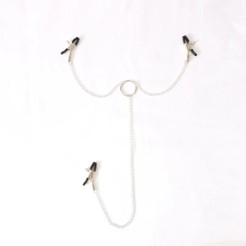 Metal Nipple Clamps Clips with Chain Clitoris Stimulator Steel Nipple Breast Clamps Flirting Women Sex Toy
