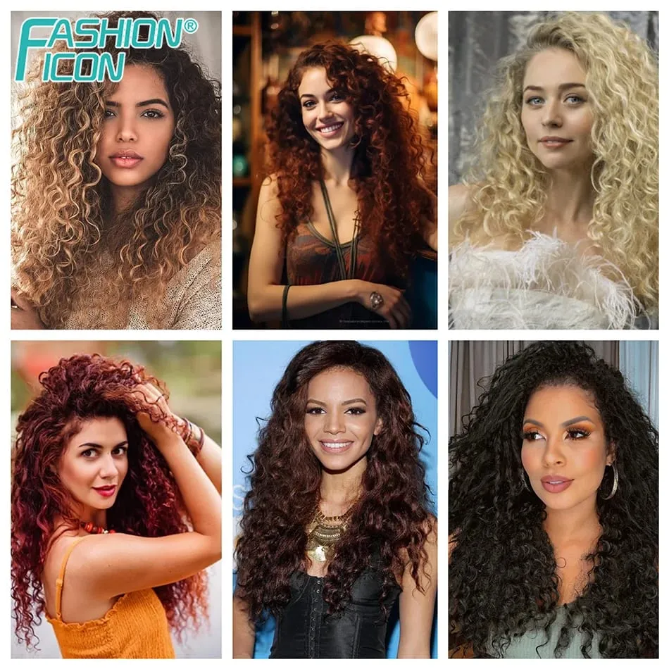 24 Inch Deep Wave Clip In Hair Extensions Synthetic Ombre 7Pc/140g Full Head Curly Hairpieces Heat Resistant Fake Hair for Women