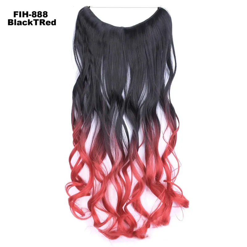 Synthetic One piece Hair Extensions No Clip No Glue Invisible 24inch Long Straight Wave Heat Resistant String Hairpiece
