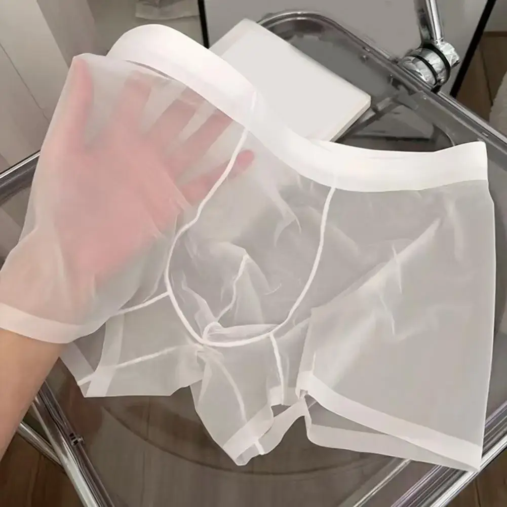 Men Boxer Transparent Lightweight Men Underwear Elastic Mid-Waist U-Convex Thin Perspective Shorts Briefs Seamless Panties