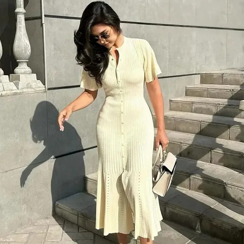 Fashion Patchwork Pleated Maxi Dress Women Elegant Ruffle Hem Knitted Long Dress Female 2025 New Summer Evening Party Vestidos