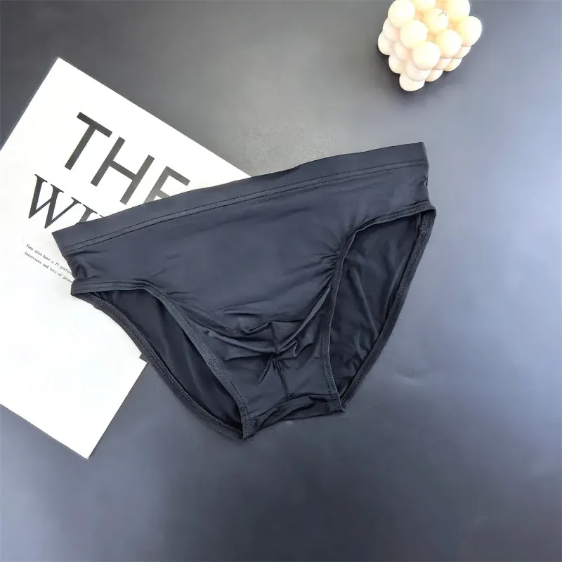 Business Men Ice Silk Briefs Quick Dry Seamless Nylon Male U Pouch Convex Underwear Sexy Plus Size Underpants Lingerie