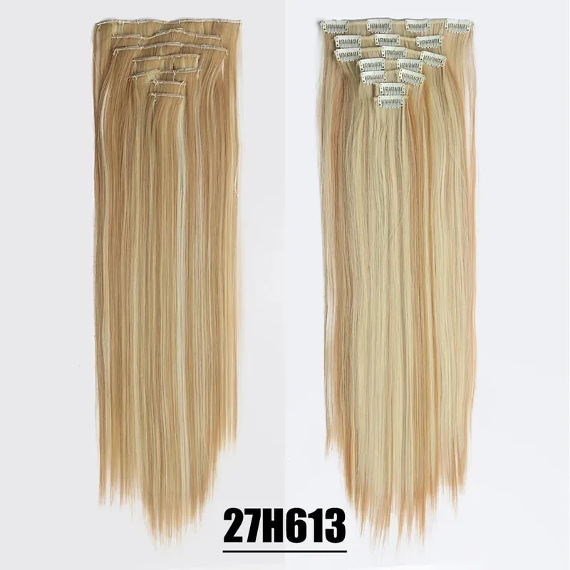 Synthetic 16 Clips In Hair Extensions 7Pcs/Set Long Wavy Hairstyles 24Inch 140G Clip In Heat Resistant Black Brown Hairpiece