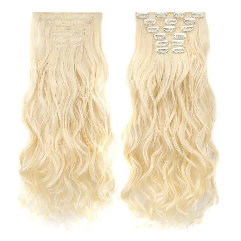 Jeedou 20 Inch 140g Clip In Hair Extensions 6Pcs 16 Clips Long Wavy Synthetic Ombre Hair Pieces for Women Full Head