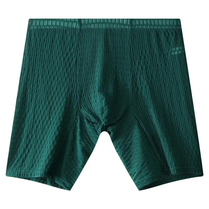 Men's Waffle Texture Boxy Underwear Extended Boxer Briefs Mid Rise Sheer Mesh Flirtatious Casual Athletic Sports Trunks Knickers