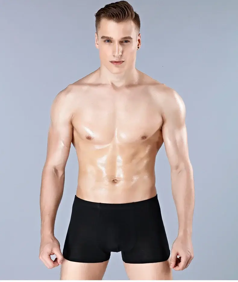 Colorful Ultra Soft Comfy Bamboo Fiber Underwear Mens Boxer blue Breathable Underpants Men Size XL-6XL 7XL Solid Calzoncillos