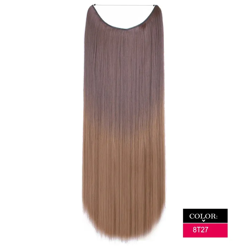 Synthetic One piece Hair Extensions No Clip No Glue Invisible 24inch Long Straight Wave Heat Resistant String Hairpiece