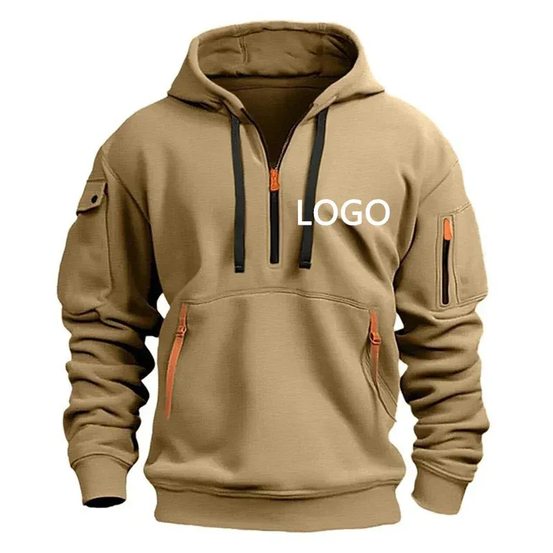 New Customized Shoulder Drop Hoodies Men Leisure Sport Multi Zipper Arm Pocket Loose Sweatshirts Fashion Hoody Jacket Pullover