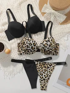 Women's Underwire Bra & Panty Set Solid Color Intimates 3/4 Cup T-Shirt Bra Push Up Underwear Lingerie Set for Women S-L