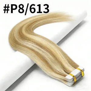 Straight Tape In Hair Extensions Real Human Hair Seamless Tape In Human Hair Extensions 50Gram 20Pcs Invisible Brown Tape Ins