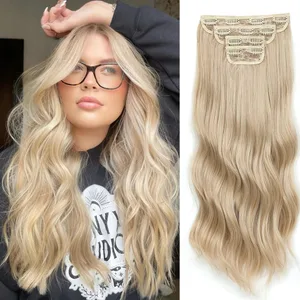 22Inch 220Gram 4Pcs Clips In Blond 613# Body Wave Bundles Ombre Light Brown 6# High Temperature Bio Synthetic Hair Extensions