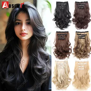 Synthetic 11 Clips Clips in Hair Extensions Long Curly Hairstyle Black Blonde Hairpieces Heat Resistant False Hair Daily Use