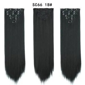 22 Inch 16 Clips Long Straight Synthetic Hair Extensions Clips in High Temperature Fiber Black Brown Ombre Hairpiece BUDABUDA