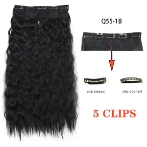 Synthetic 5 Clip In Hair Extensions Long Curly Hairstyle Hairpiece Natural Brown Black 80cm Heat Resistant Fake Hair For Women