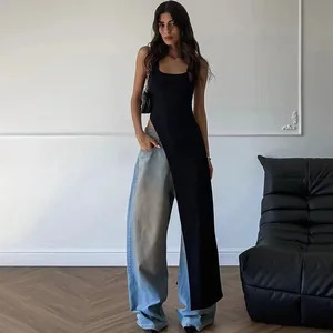 Summer personality trend slim fit solid color street niche irregular asymmetrical hem sleeveless camisole vest dress