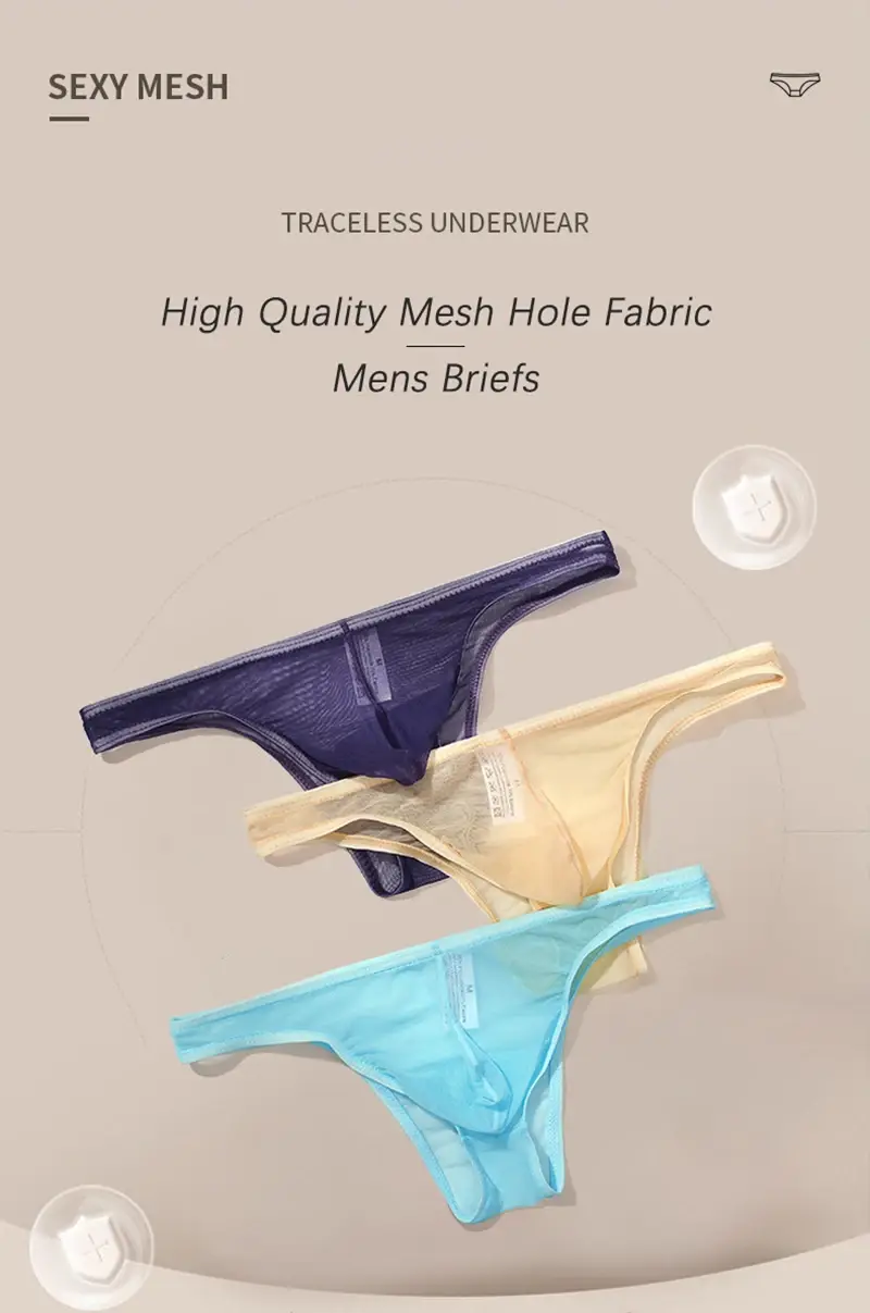 3Pcs/lot Men's Sexy See Through Briefs Mesh Sheer Transparent Seamless Panties Underwear Low-Rise Ultra-Thin Male Underpants