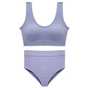 Women's Sport Underwear Set Plus Size Seamless Wireless Bra Top Padded Comfortable Solid Lingerie Bra Suit