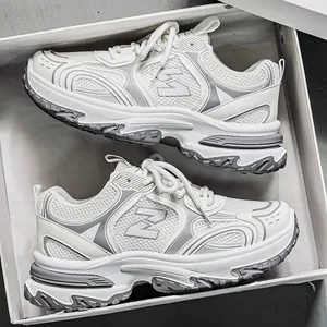 Men's Retro Chunky Dad Sneakers | Metallic Silver Platform Running Shoes