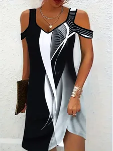 Women's V-neck Off-Shoulder Short-Sleeved Irregular Dress with Slit Hem Personalized Temperament Mini Skirt