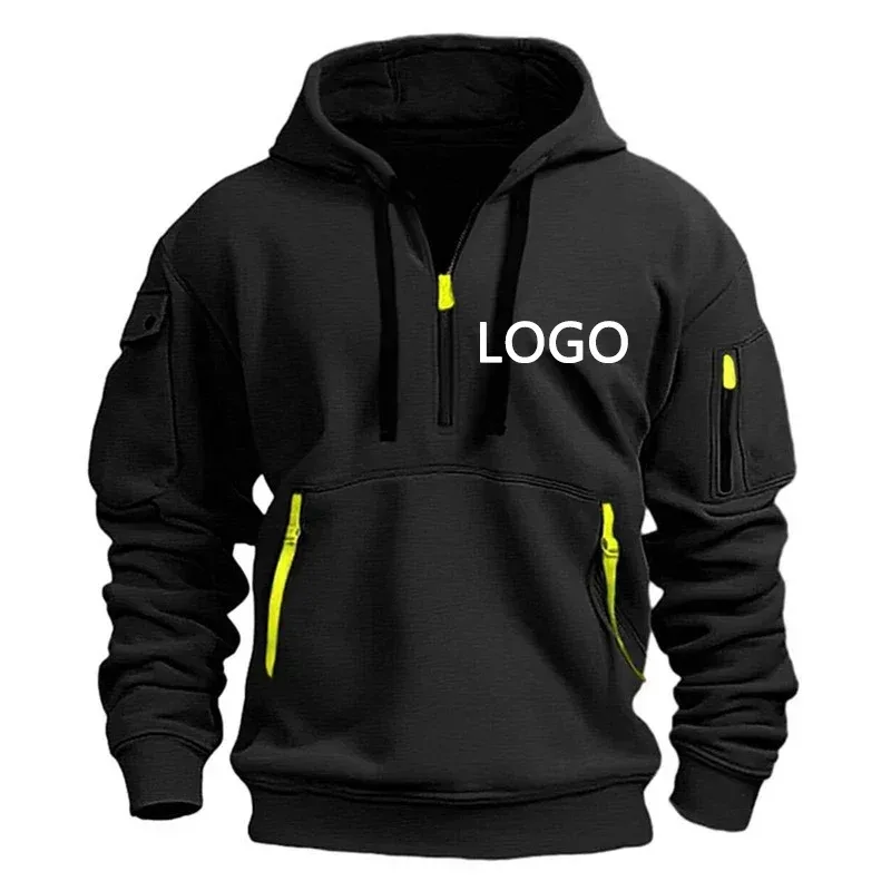New Customized Shoulder Drop Hoodies Men Leisure Sport Multi Zipper Arm Pocket Loose Sweatshirts Fashion Hoody Jacket Pullover