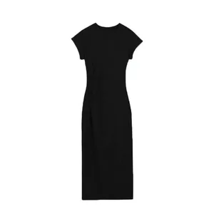 Coquette Slim Fit Bodycon Midi Dress Summer Autumn Elegant Knee-Length Dress for Women Short Sleeve Mid-Calf X-Shape Pure & Sexy