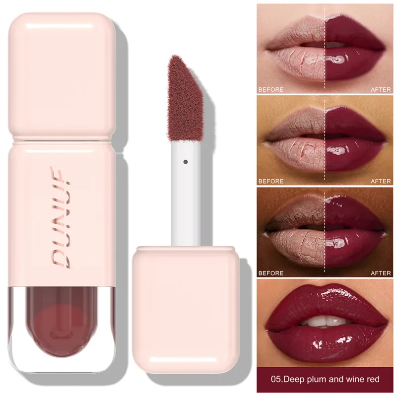 Glossy Lip Gloss Mirror Water Lip Tint Long Lasting Non-sticky Cup Liquid Lipstick Moisturizing Nude Red Brown Lip Makeup