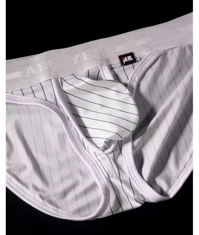 Men's Underwear Satin Ice Silk Striped Boxer Briefs with Low-Rise Waistband and High-Cut Crotch Underpants