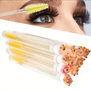 10pcs per pack Eyelash Extension Brushes -Cute Kapibara Design Oval Shape-Reusable Nylon Bristle Heads with ABS Plastic Handles