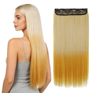 5 Clips One Piece Clip In Hair Extensions Straight Hair Ombre Two Tone High Temperature Synthetic Hairpiece For Women