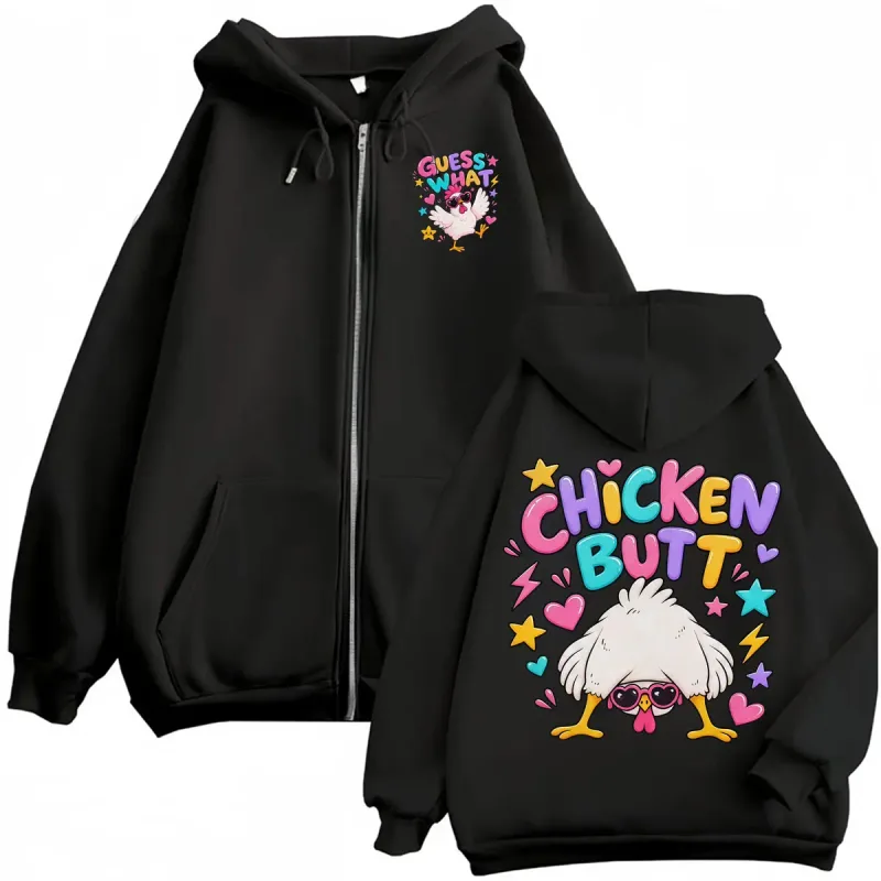 Guess What Chicken Butt Funny Cute Zip Up Hoodies Men Women Harajuku Cartoon SweatshirtS Jacket Coats High Quality Zipper Hoodie