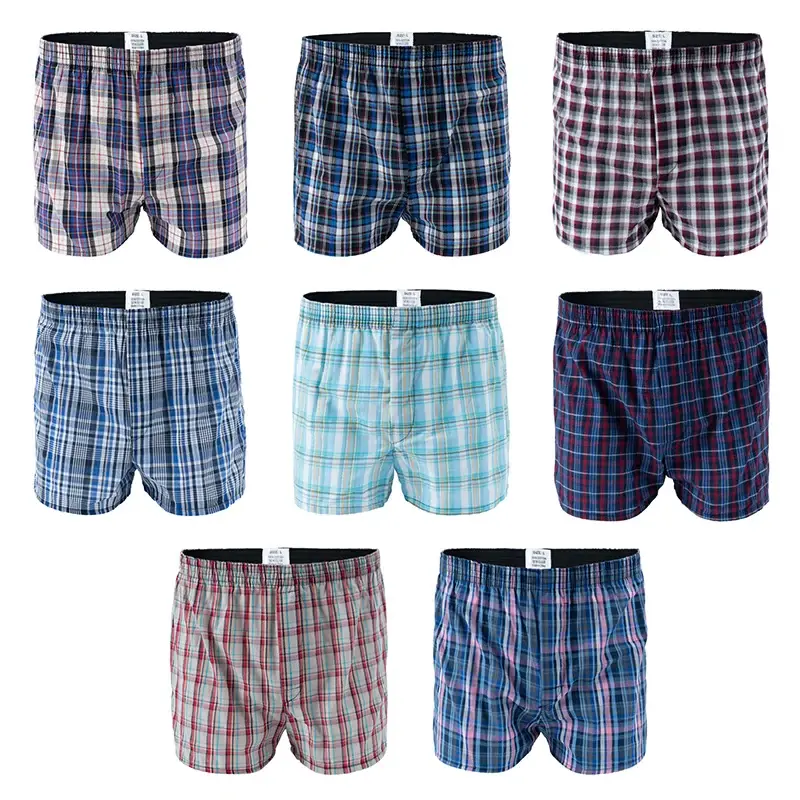 3/5Pcs/lot Boxer Men Thin Summer Underwear Shorts Casual Plaid Elastic Waistband Mens Boxer Underwear Woven Shorts for Home